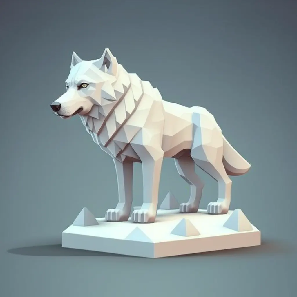White direwolf game of thrones, blender 3d, style of artstation and behance. Style of Clash of Clans and Disney Pixar, isometric Vector art